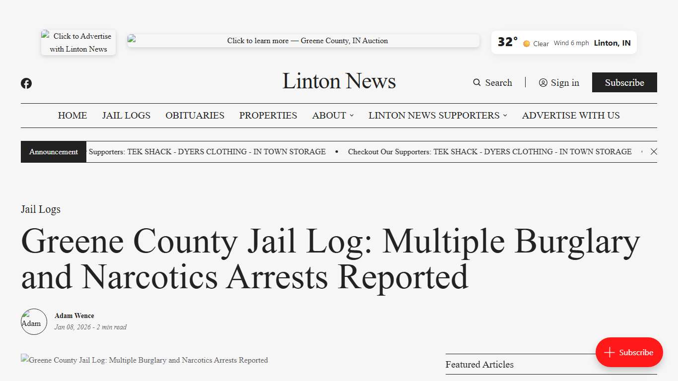 Greene County Jail Log: Multiple Burglary and Narcotics Arrests Reported