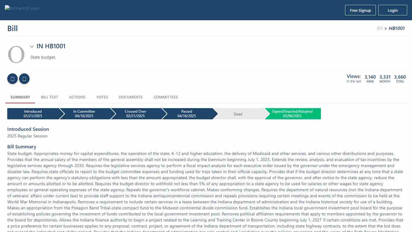 IN HB1001 | BillTrack50